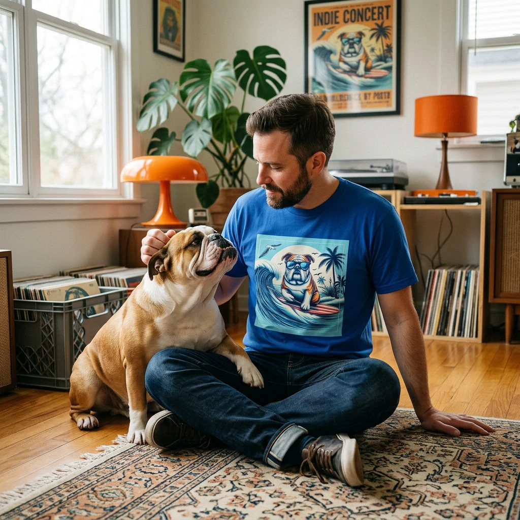 Bulldog Blue Waves T Shirt Graphic Tee For Bulldog Lovers Men Women Casual Wear Everyday Comfort Fit T-Shirt Printify
