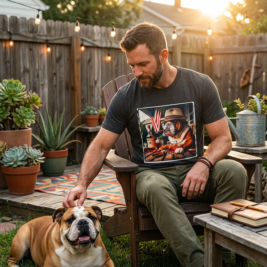 Bulldog Bar Sitting T Shirt for Dog Lovers Unisex Cotton Tee English Bulldog Design Gift T-Shirt Printify