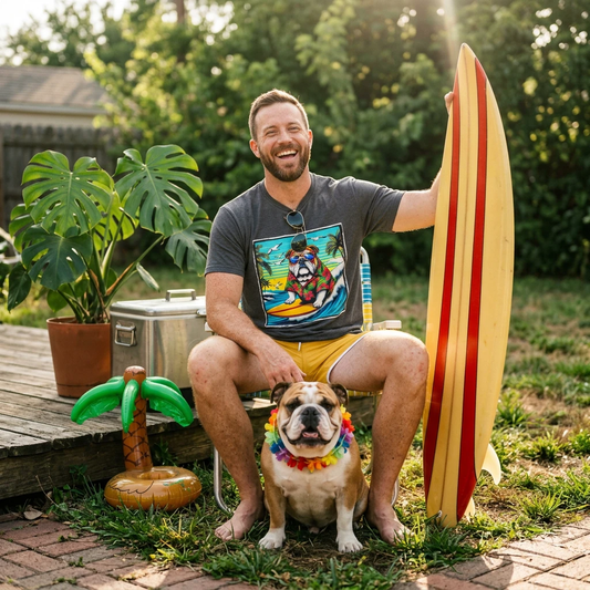 Bulldog Surfer Dude T Shirt Funny English Bulldog Graphic Tee For Dog Lovers Gift Idea T-Shirt Printify
