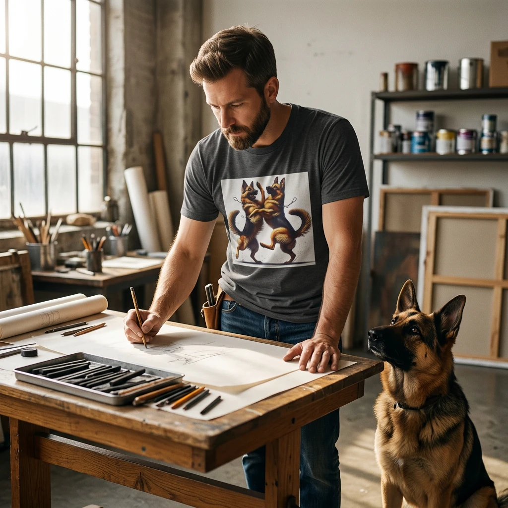 Dancing German Shepherd T Shirt for Dog Lovers Unisex Durable Ring Spun Cotton Comfort Fit T-Shirt Printify