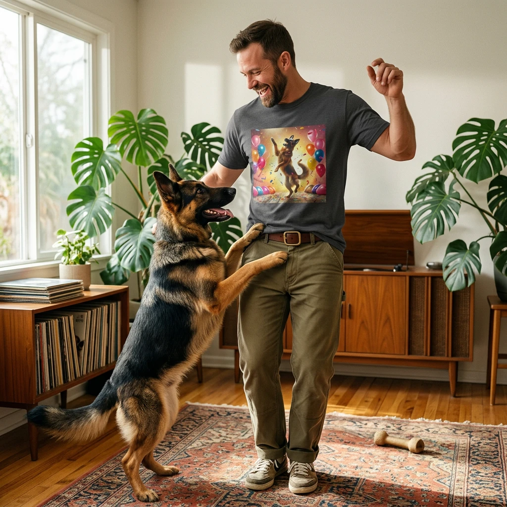 Dancing German Shepherd T-Shirt T-Shirt Printify