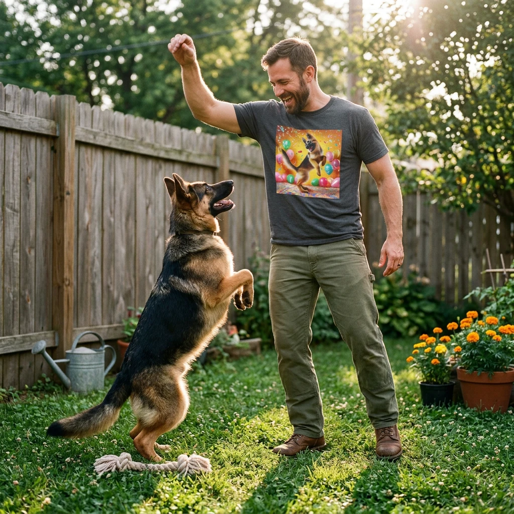 German Shepherd Dancing Dog Everyday T-Shirt T-Shirt Printify