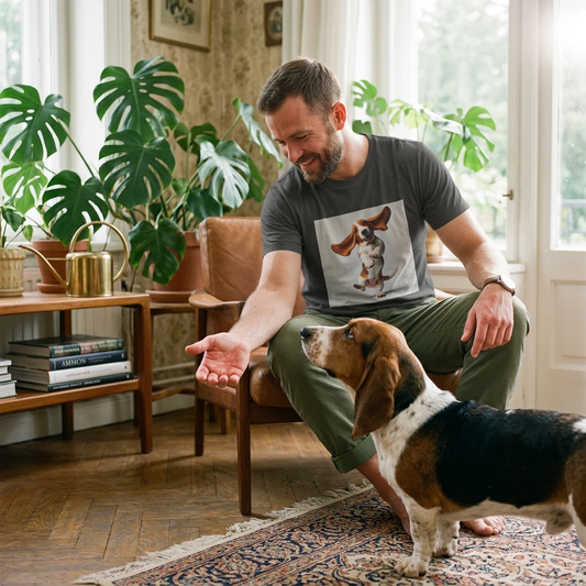 Bassett Hound Dancing Dog Tee For Dog Lovers 100 Percent Cotton Casual Gift Idea T-Shirt Printify