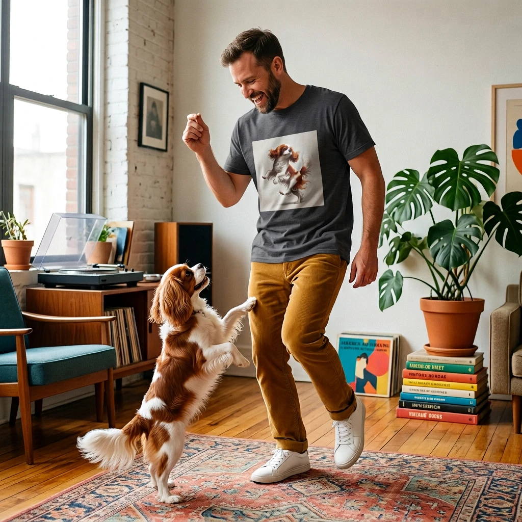 Dancing Dog Cavalier King Charles Spaniel Unisex T Shirt For Dog Lovers Pet Parade Gift Idea T-Shirt Printify