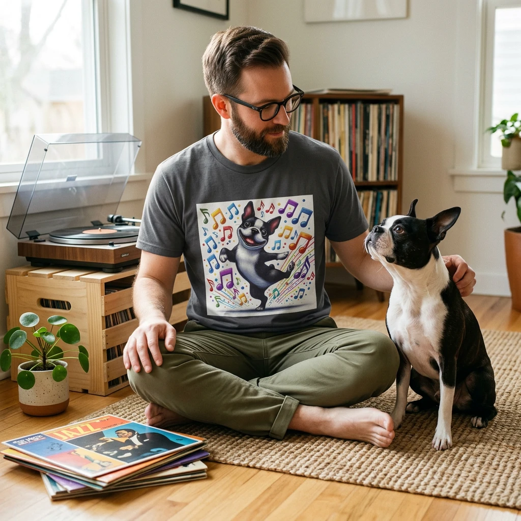 Boston Terrier Dancing Dog T-Shirt T-Shirt Printify