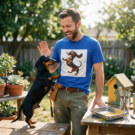 Dachshund Dancing Dog Tee for Adults Unisex Soft Ring Spun Cotton All Day Comfort T-Shirt Printify