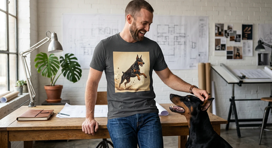 Dancing Doberman Unisex T Shirt For Dog Lovers Gift Funny Canine Dance Tee Pet Apparel T-Shirt Printify
