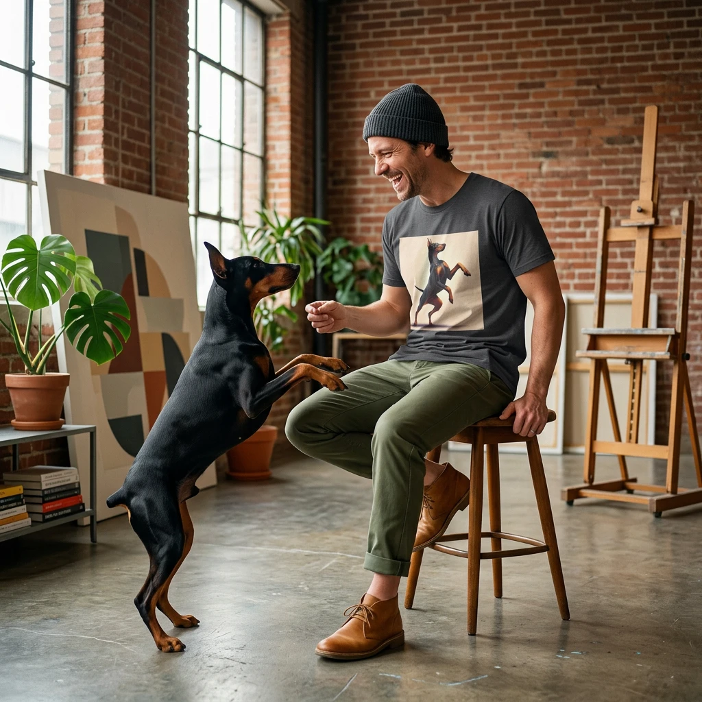 Dancing Doberman Unisex T Shirt Graphic Tee for Dog Lovers Everyday Wear and Pet Friendly Events T-Shirt Printify
