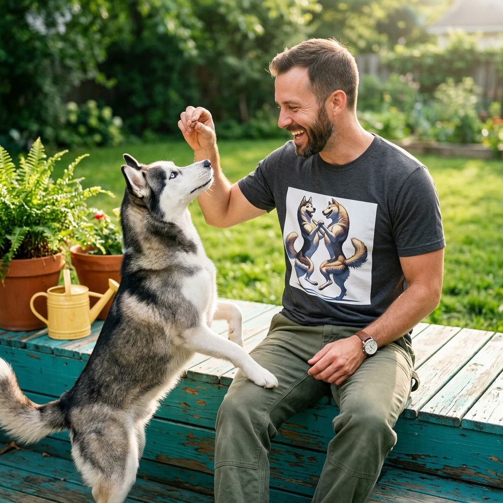Dancing Huskies T Shirt For Dog Lovers Lightweight Comfortable 100 Percent Ring Spun Cotton Tee T-Shirt Printify