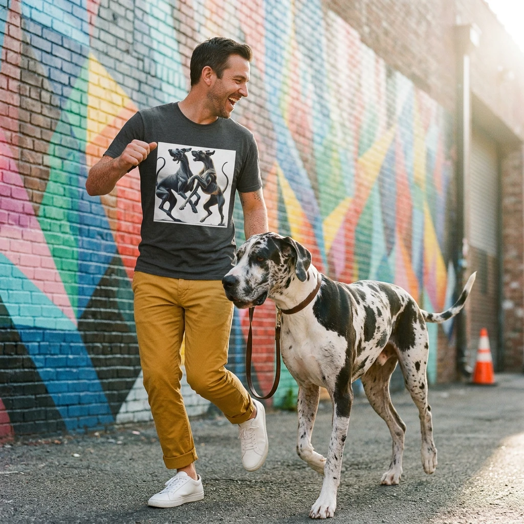 Dancing Great Danes T Shirt For Dog Lovers Playful Canine Design Tee Cozy Casual Wear Gift Idea T-Shirt Printify