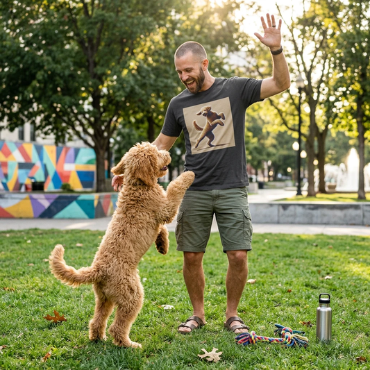 Dancing Golden Doodle T Shirt For Dog Lovers Whimsical Graphic Tee For Dog Park Outings And Casual Wear T-Shirt Printify