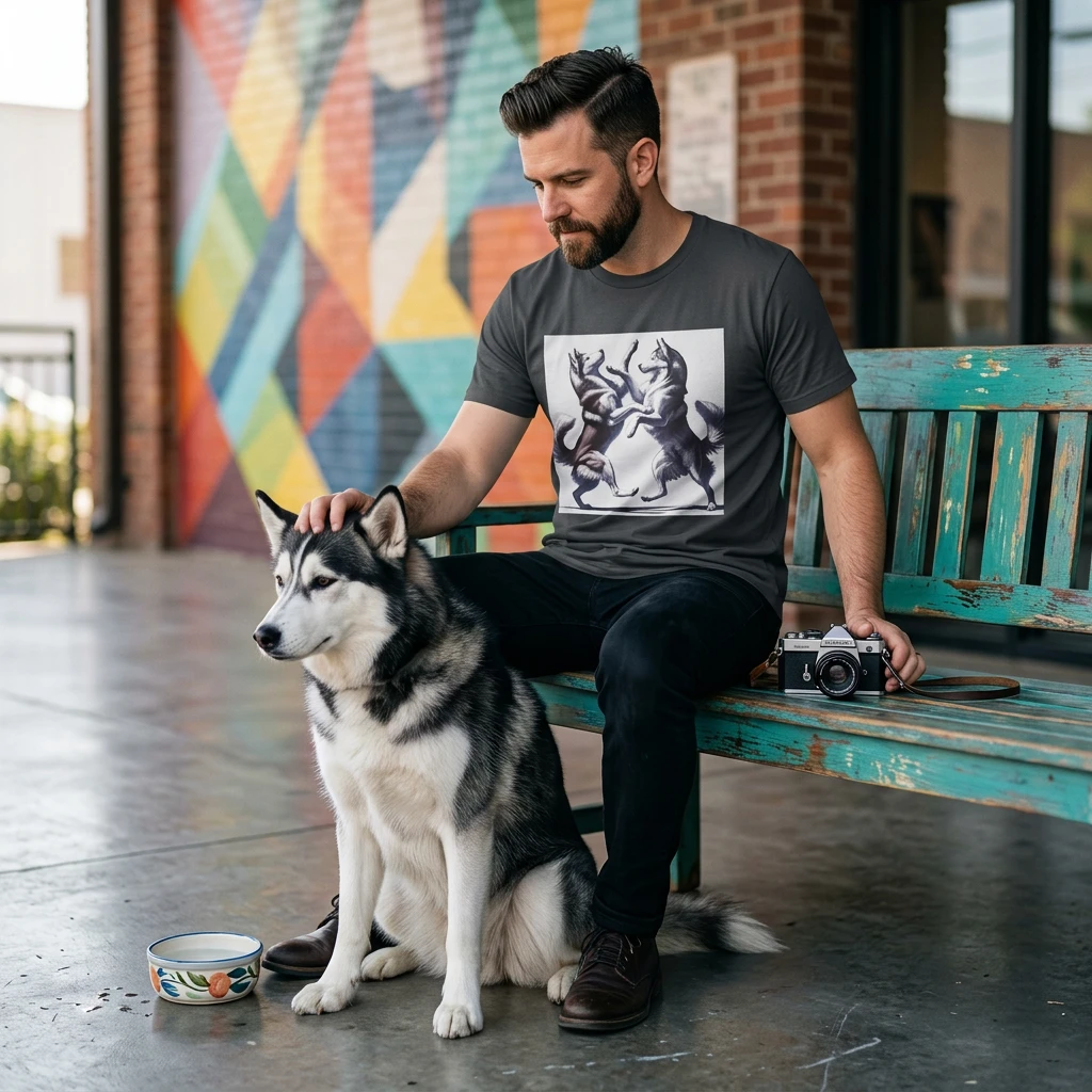 Dancing Huskies T Shirt For Dog Lovers Vibrant Whimsical Tee For Casual Wear And Outdoor Adventures T-Shirt Printify