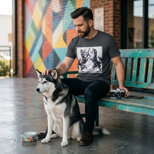 Dancing Huskies T Shirt For Dog Lovers Vibrant Whimsical Tee For Casual Wear And Outdoor Adventures T-Shirt Printify