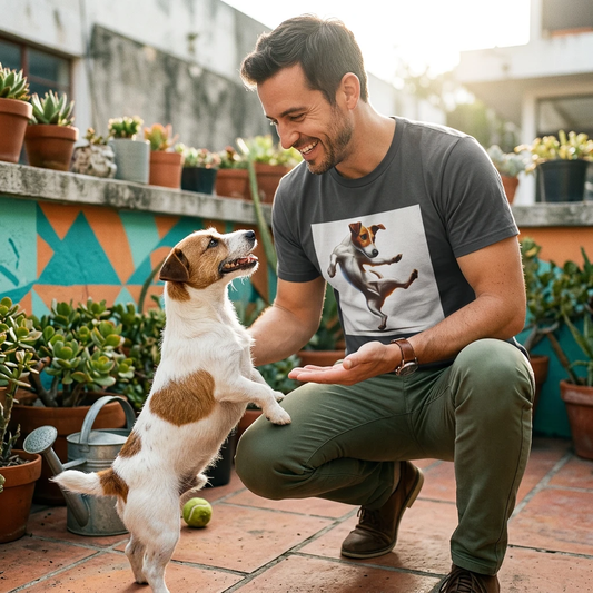 Dancing Jack Russell Graphic Tee With Whimsical Design For Dog Lovers Casual Everyday Wear T-Shirt Printify