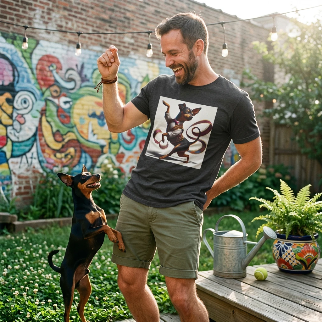 Dancing Min Pin Tee For Dog Lovers Comfortable Everyday Wear With Playful Dancing Pin Motif T-Shirt Printify