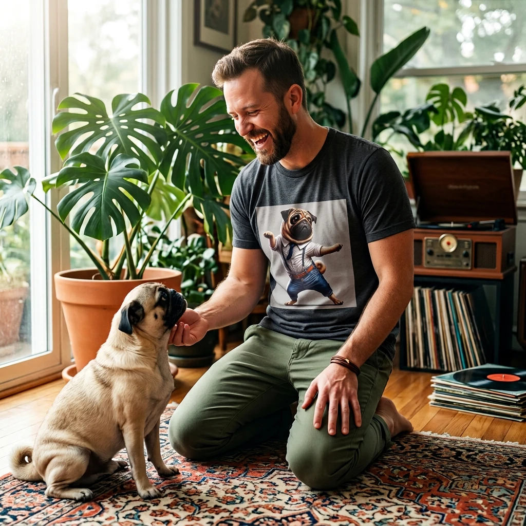 Dancing Pug T Shirt Unisex Graphic Tee With Playful Pug Illustration For Everyday Comfort T-Shirt Printify