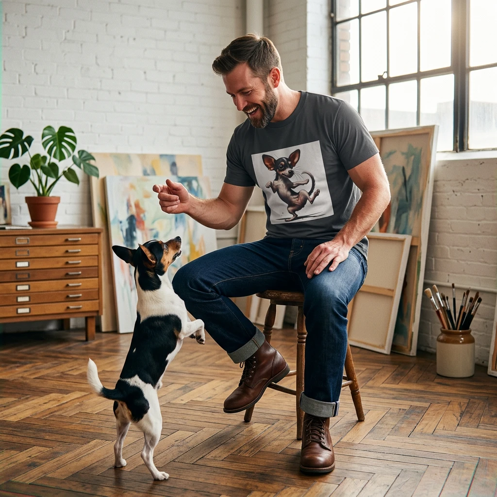 Dancing Rat Terrier T Shirt for Dog Lovers Unisex Cotton Graphic Tee Durable Comfort Everyday Favorite Gift T-Shirt Printify