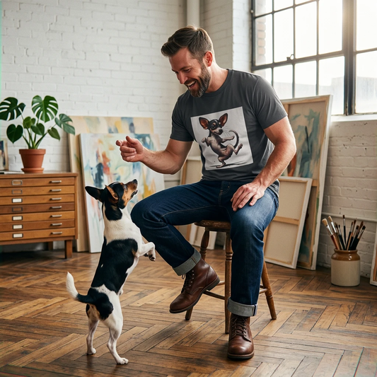 Dancing Rat Terrier T Shirt for Dog Lovers Unisex Cotton Graphic Tee Durable Comfort Everyday Favorite Gift T-Shirt Printify