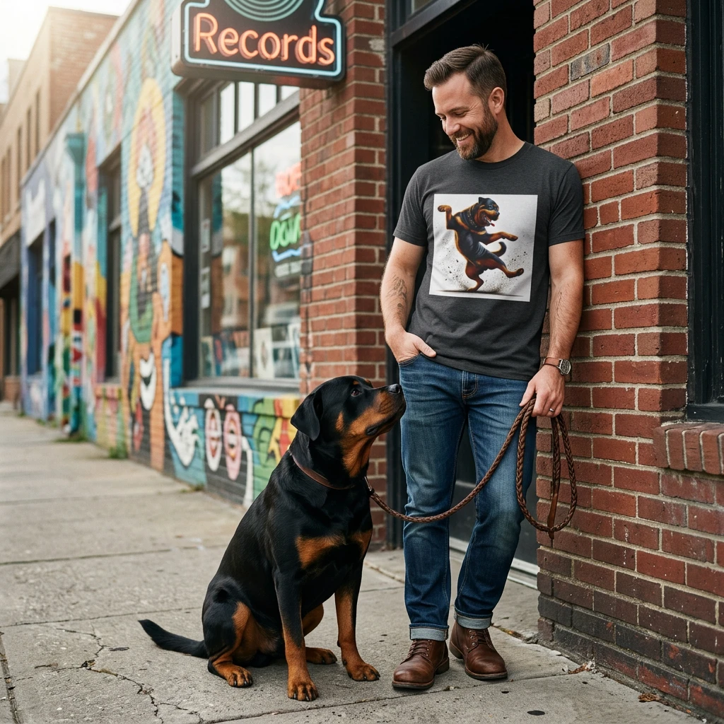 Dancing Rottweiler T Shirt For Dog Lovers Playful Graphic Tee For Pet Owners And Birthday Parties T-Shirt Printify