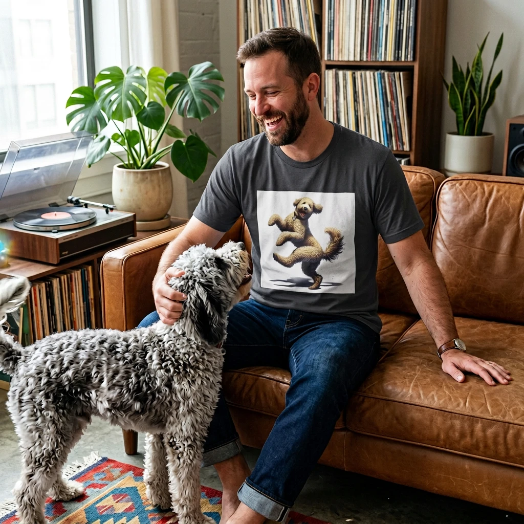 Dancing Shep A Doodle Unisex T Shirt For Dog Lovers Funny Cartoon Dog Tee Casual Wear Gift Idea T-Shirt Printify