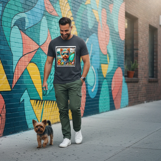 Yorkie girl surfer T-Shirt Printify