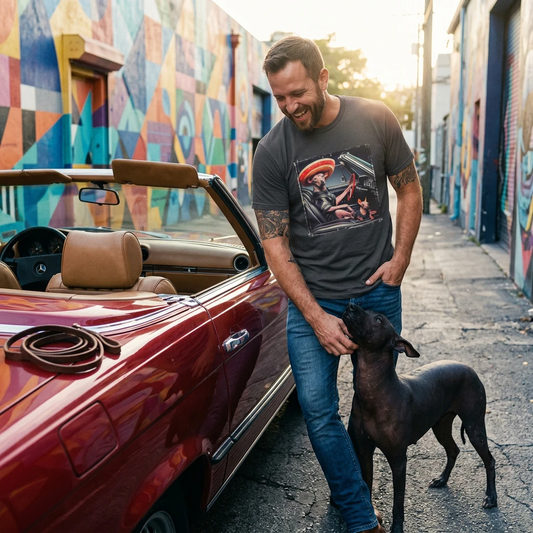 Mexican Hairless Dog night driving T-Shirt Printify