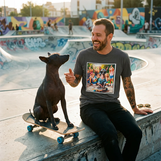 Mexican Hairless Dog skating fun T-Shirt Printify