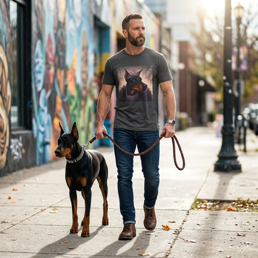 Dog Lover T Shirt Girl Doberman With Tiara Graphic Tee Soft 100 Percent Ring Spun Cotton T-Shirt Printify