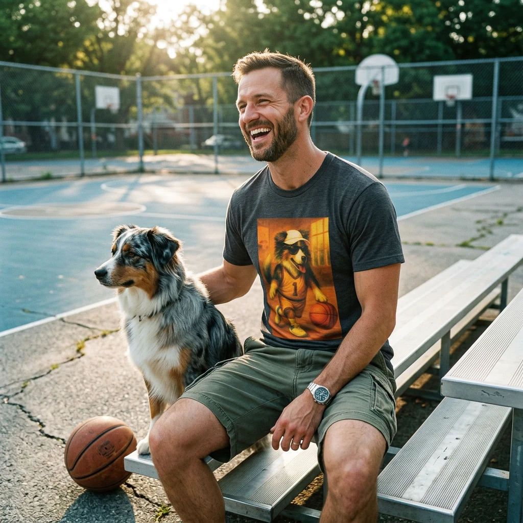 Sports Basketball Australian Shepherd T-Shirt T-Shirt Printify