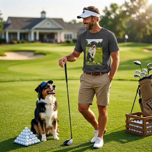 Australian Shepherd Golf Sports T Shirt For Dog Lovers And Golf Enthusiasts On Course Performance T-Shirt Printify