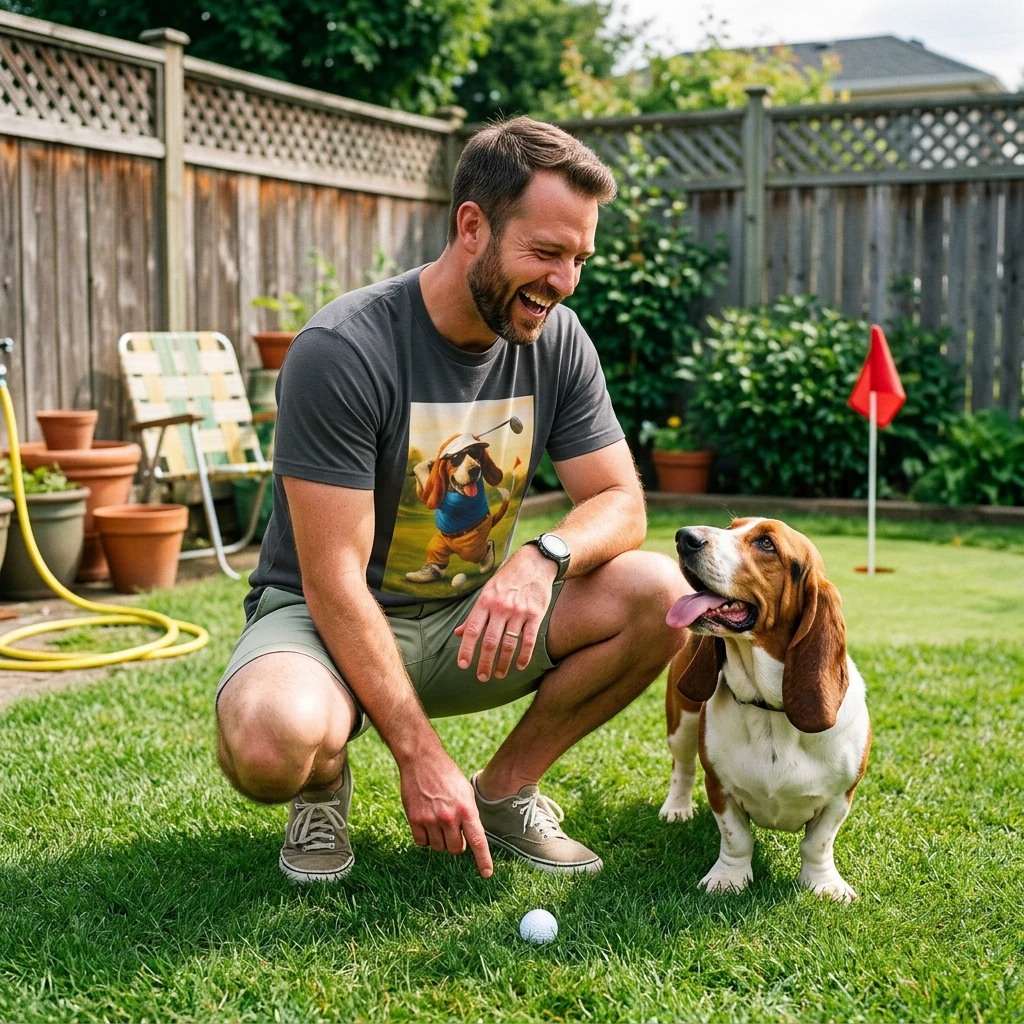 Bassett Hound Golf Unisex T Shirt Dog Lover Gift Idea Funny Golfing Bassett Tee Casual Wear T-Shirt Printify