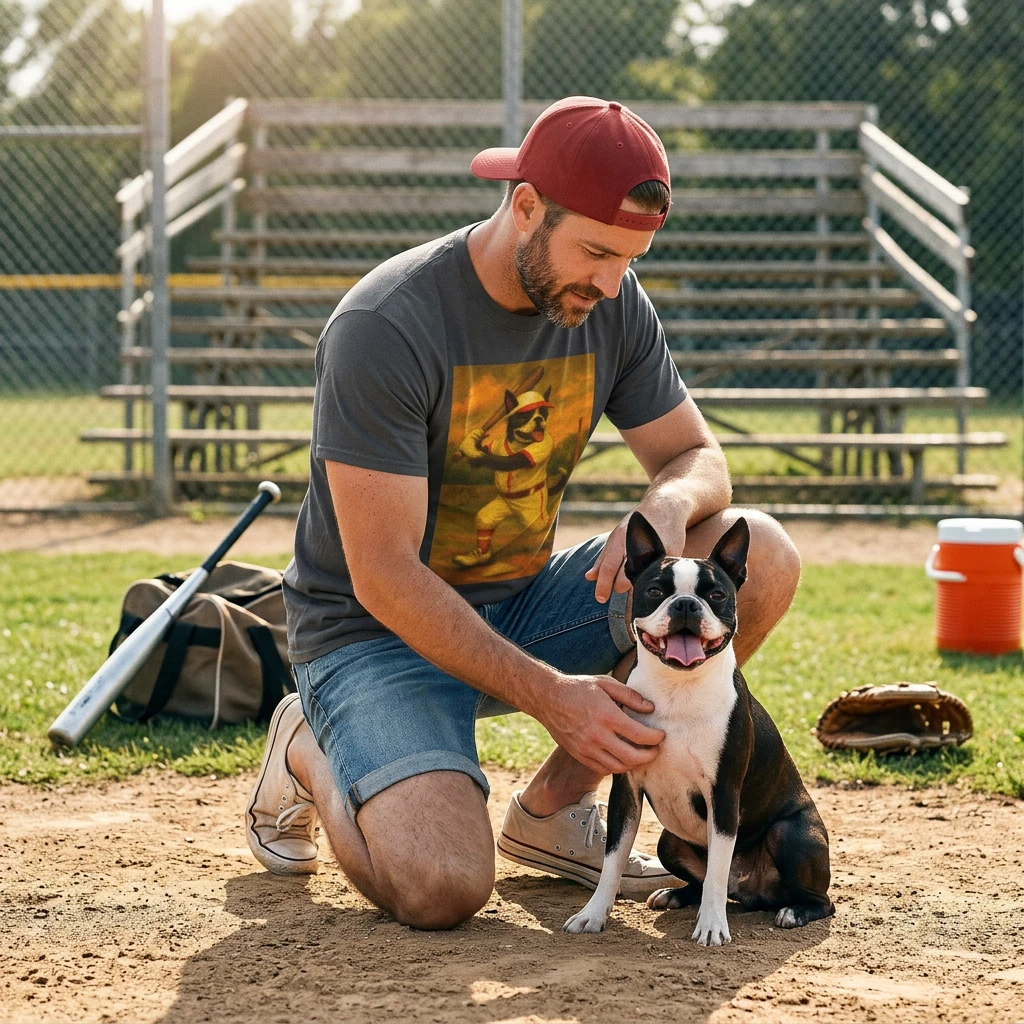 Boston Terrier Baseball T Shirt For Adults Sporty Dog Lover Tee Casual Wear And Summer Games T-Shirt Printify