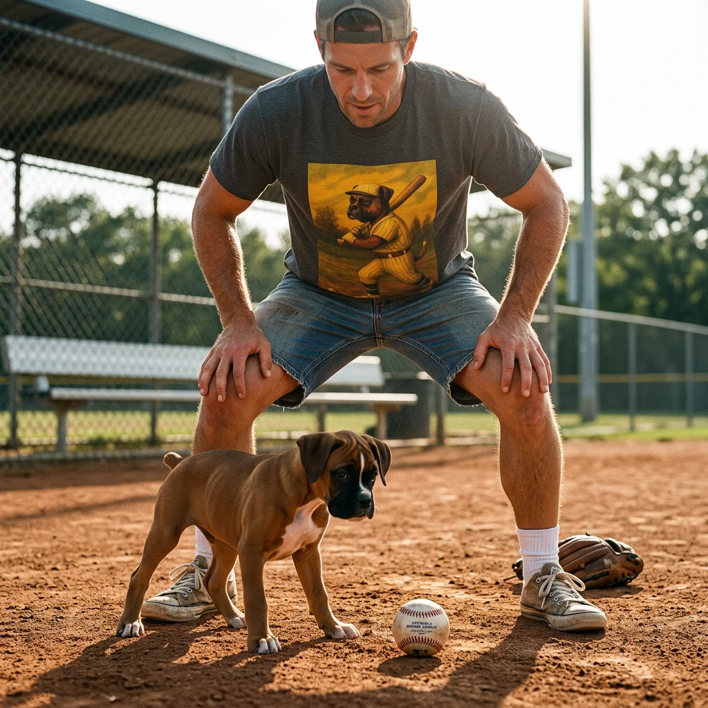 Boxer Puppies Unisex T Shirt Baseball Themed For Dog Lovers And Baseball Fans Casual Wear Gift T-Shirt Printify