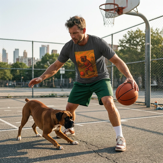 Basketball Boxer Puppy T Shirt For Sports Fans Unisex Softstyle Tee Cute Dog Design T-Shirt Printify