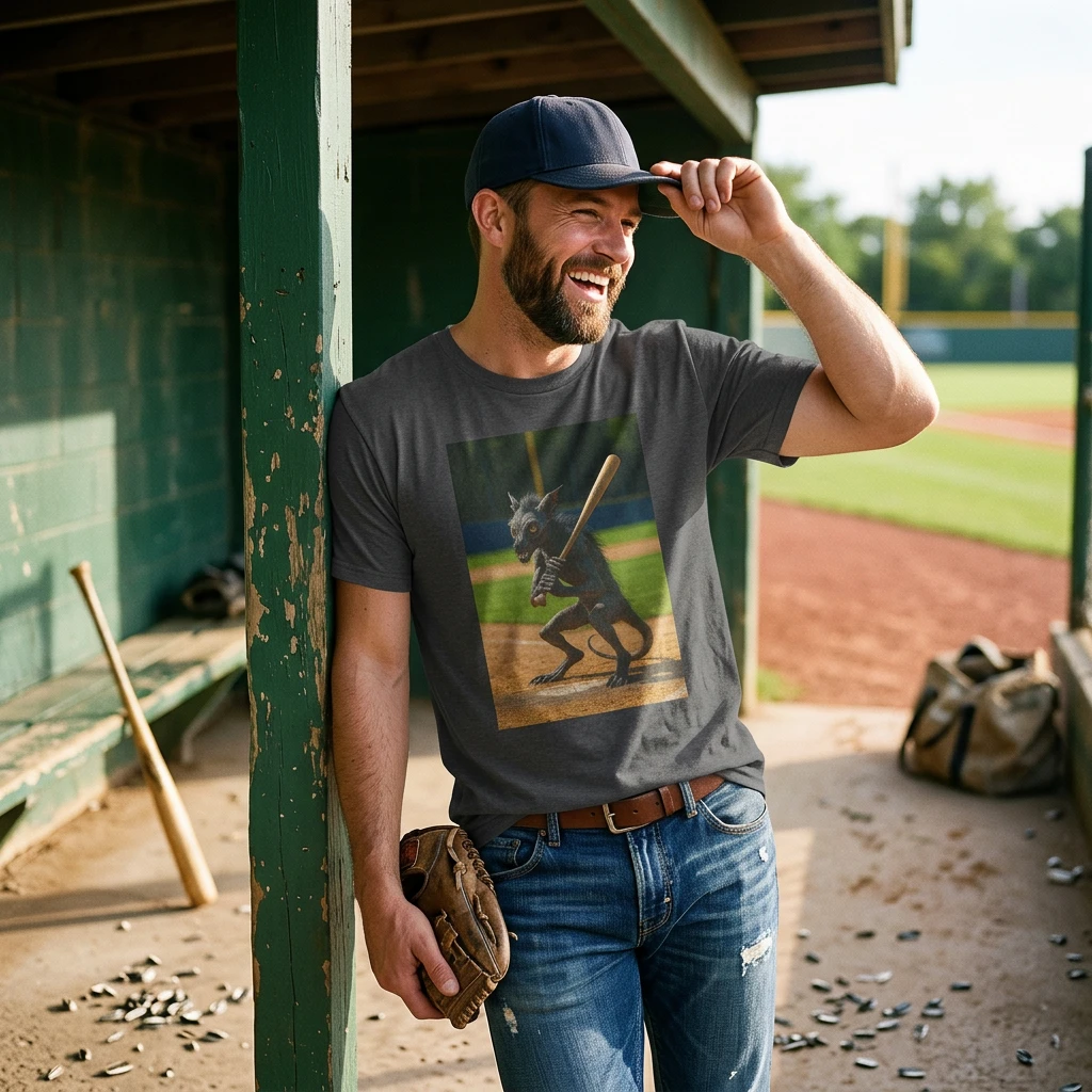 Unisex Softstyle Baseball Tee With Chupacabra Playing Baseball Funny Mythical Creature Design For Sports Fans Parties T-Shirt Printify