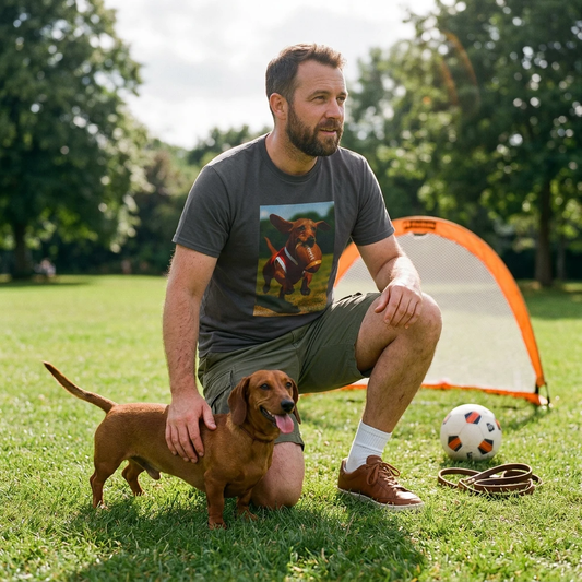 Sports Dachshund Soccer T Shirt For Adults Casual Wear Perfect For Soccer Fans And Dog Lovers T-Shirt Printify