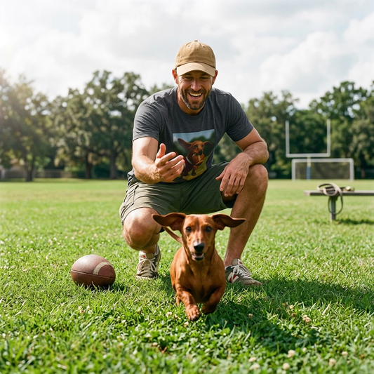 Sports Dachshund Football T Shirt For Adults Dog Lovers And Sports Fans Casual Gameday Wear T-Shirt Printify