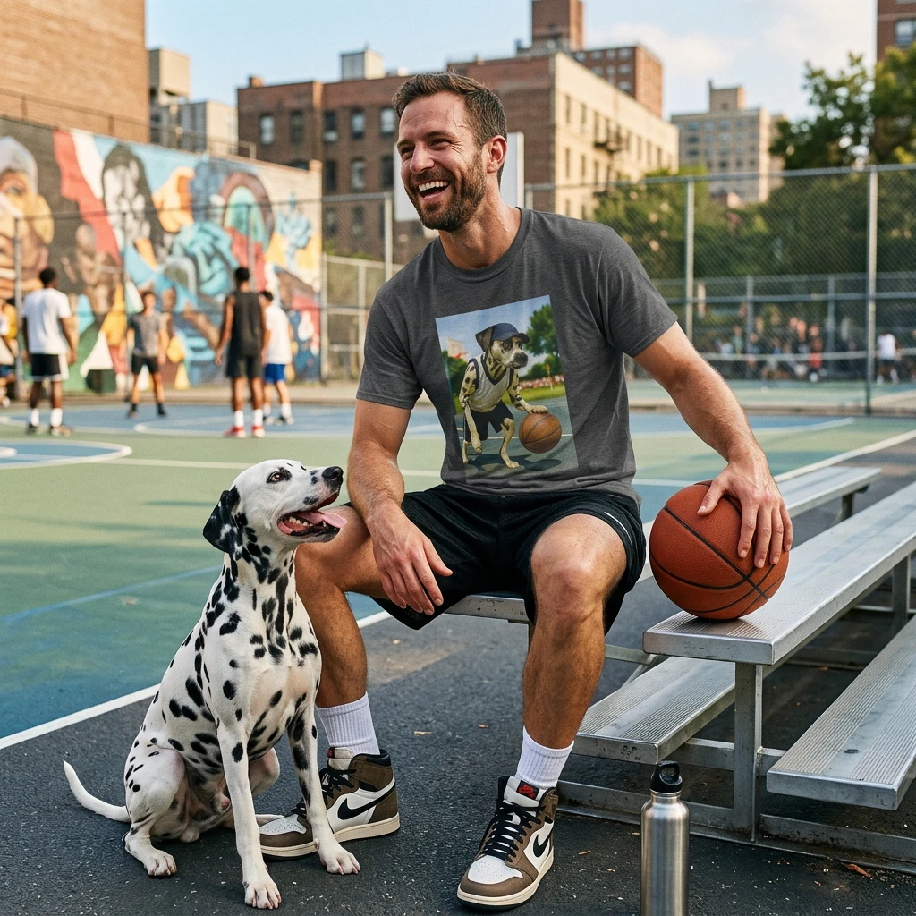 Basketball Dalmatian Unisex T Shirt For Dog Lovers And Basketball Fans Premium Comfort Fabric T-Shirt Printify