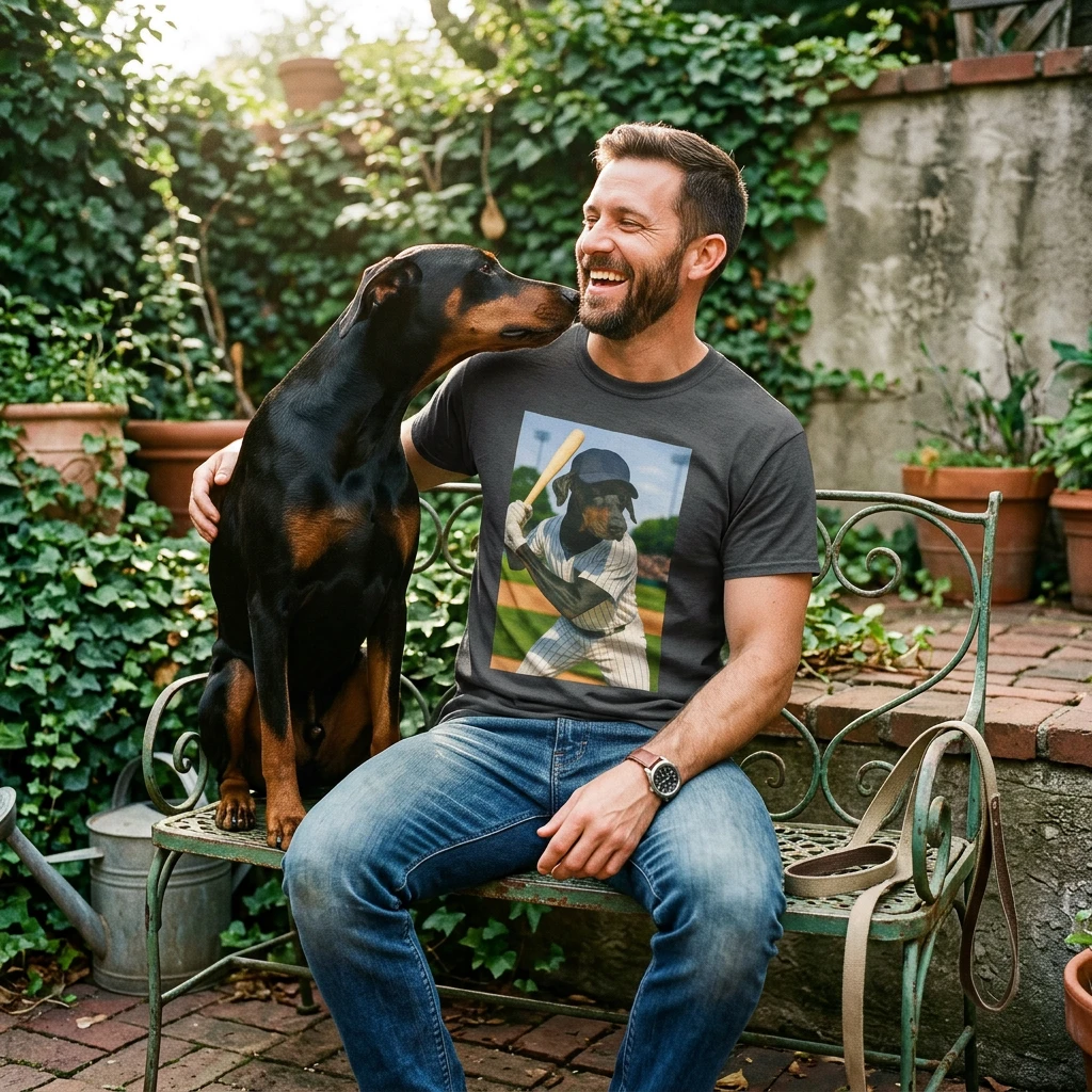 Baseball Doberman Sports T Shirt for Dog Lovers and Sports Enthusiasts Unisex Comfort Apparel T-Shirt Printify