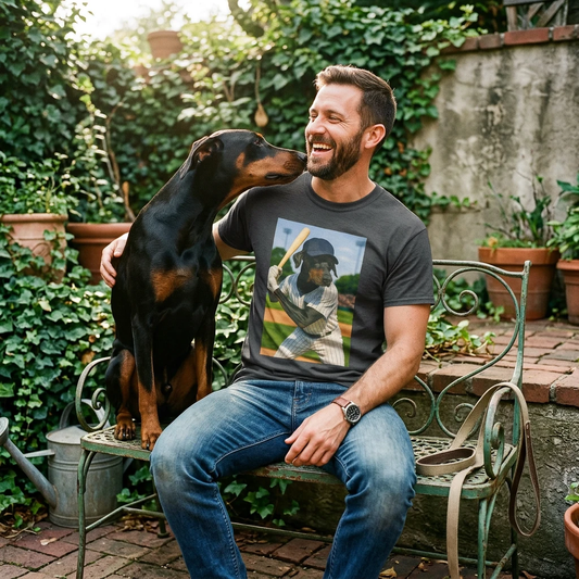 Baseball Doberman Sports T Shirt for Dog Lovers and Sports Enthusiasts Unisex Comfort Apparel T-Shirt Printify