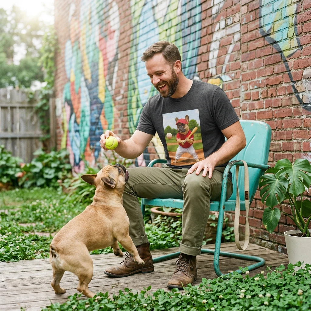 Baseball French Bulldog Sports Tee for Dog Lovers and Sports Fans Everyday Casual Wear T-Shirt Printify