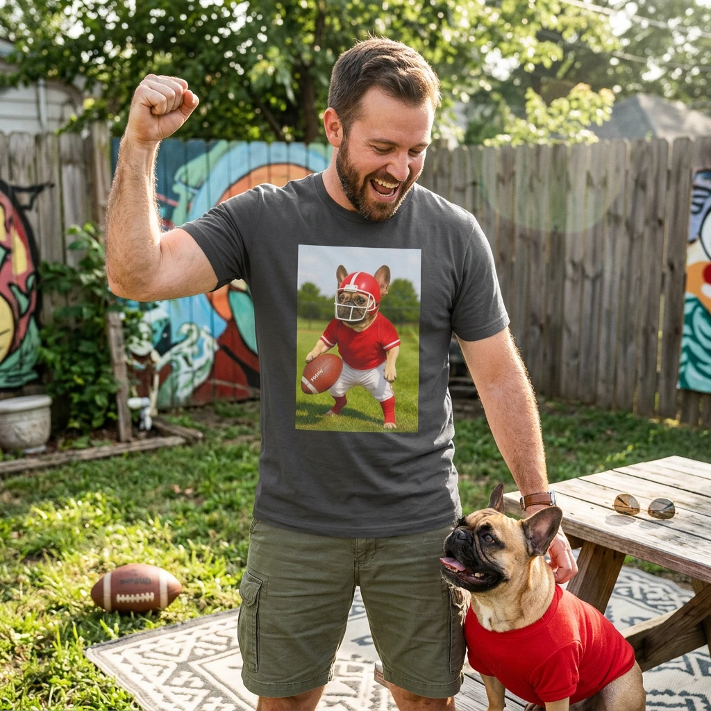 Sports Football French Bulldog T Shirt For Dog Lovers And Football Fans Casual Everyday Tee For Adults T-Shirt Printify