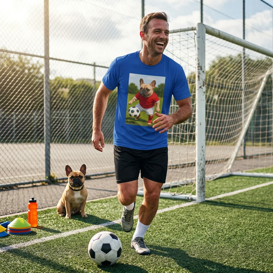 French Bulldog Soccer T Shirt For Fans Graphic Tee 100 Percent Ring Spun Cotton Durable Classic Fit Casual Wear T-Shirt Printify