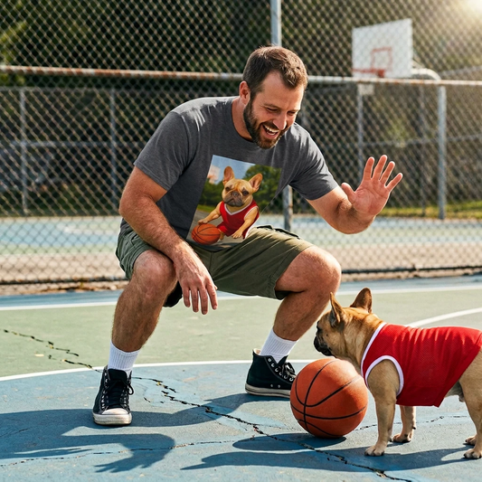Sports Basketball French Bulldog Tee T-Shirt Printify