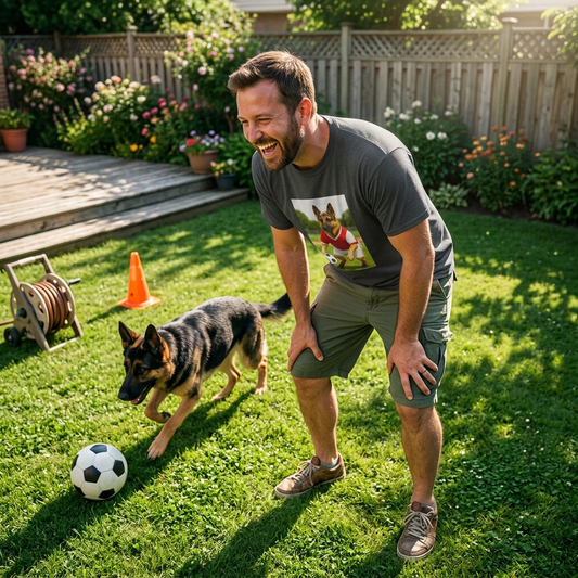 German Shepherd Soccer T Shirt for Dog Lovers and Soccer Fans Sports Dog Playing Soccer T-Shirt Printify