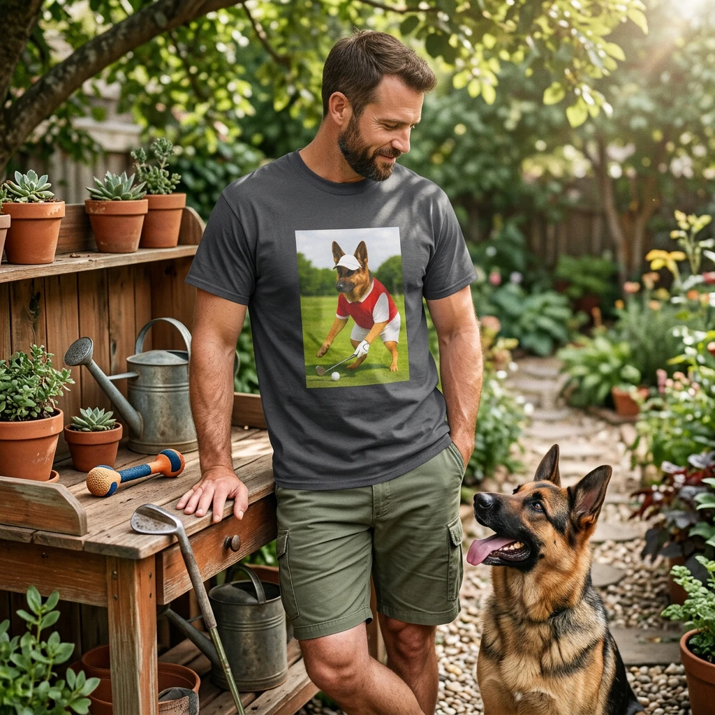 Sports German Shepherd Golf T Shirt For Dog Lovers On Course Casual Unisex Tee Gift Idea T-Shirt Printify