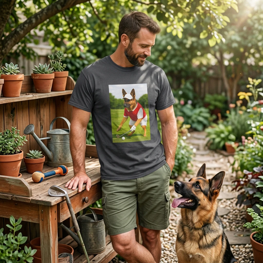 Sports German Shepherd Golf T Shirt For Dog Lovers On Course Casual Unisex Tee Gift Idea T-Shirt Printify