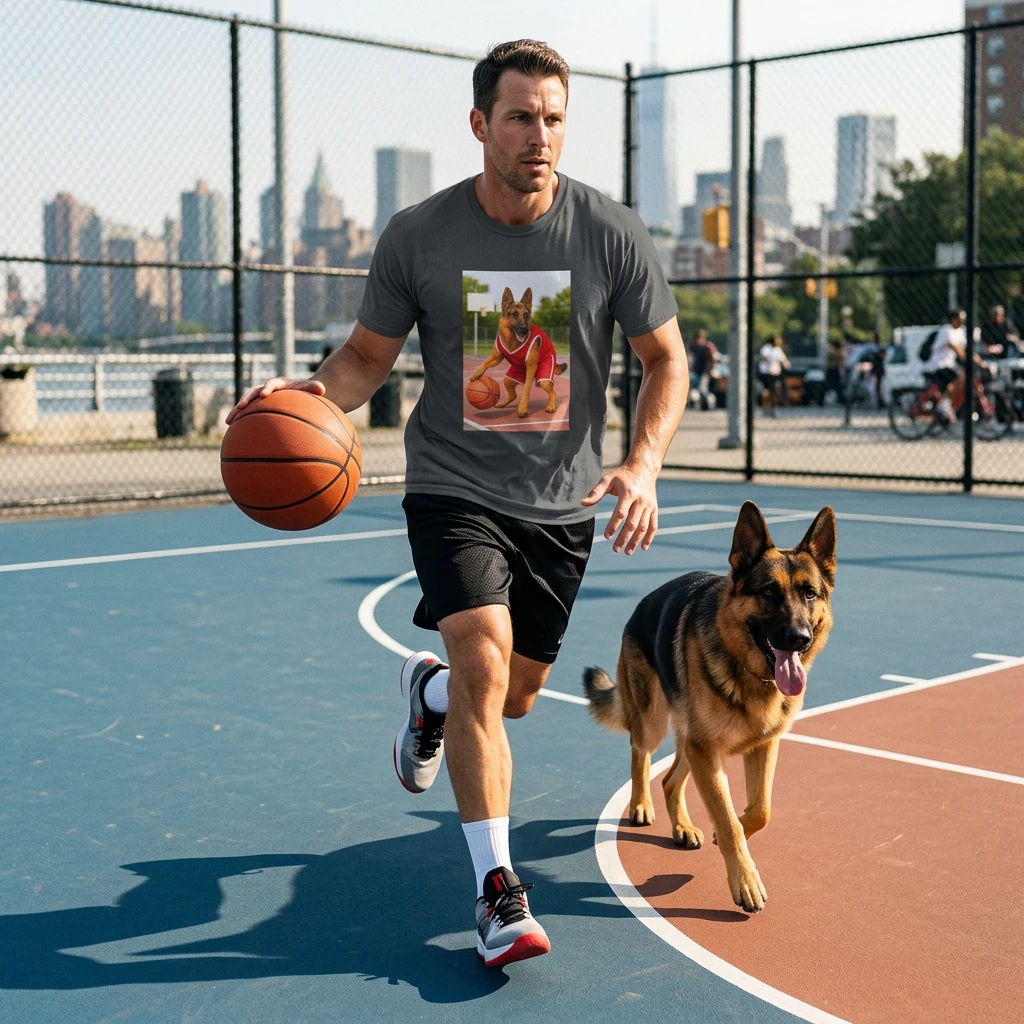 Sports German Shepherd Basketball T Shirt For Dog Lovers And Sports Fans Comfortable Daily Wear T-Shirt Printify