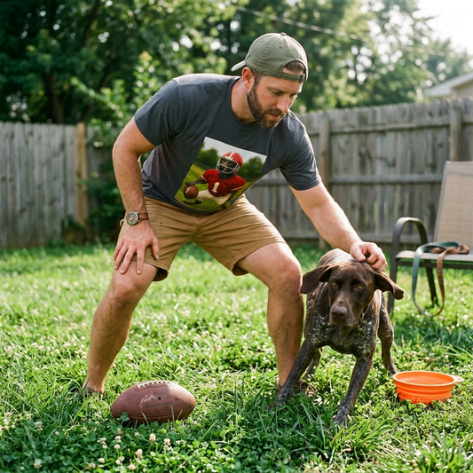German Shorthaired Pointer Football T Shirt GSP Sports Tee Unisex Tailgate Shirt T-Shirt Printify