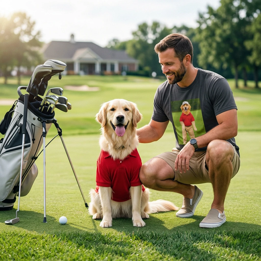 Golden Retriever Playing Golf T-Shirt — Funny Dog Golfing Sports Tee T-Shirt Printify